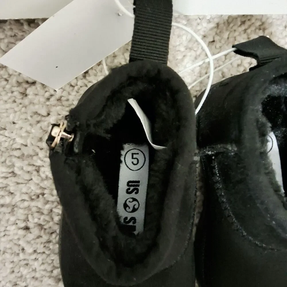 US Sports Toddler Girls Black Faux Fur Lined Side Zip Boots Size 5